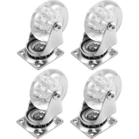 Lot de 4 roulettes pivotantes pour meubles, roulettes robustes de 5 cm, roulettes pivotantes en polyuréthane transparent avec plaque 360 degrés pour armoire, pouf et banc (1/4)