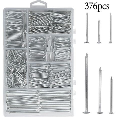Ensemble de 376 petits clous métalliques aux normes impériales, kit combiné de clous (en boîte) (1/3)