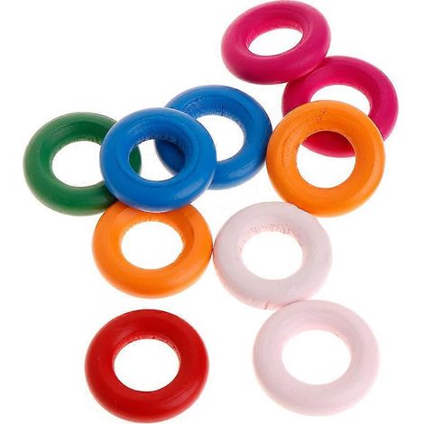 Lot de 10 anneaux en bois brut naturel, cercles en bois non finis avec peinture colorée, taille S 2,5 x 1,2 cm. (1/4)