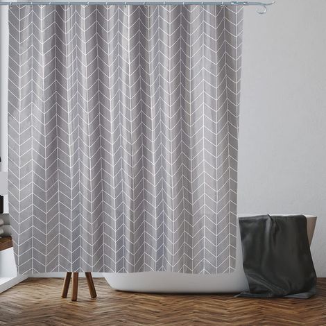 APEX Rideau de douche gris à motifs zigzag, anti-moisissures et résistant à la rouille  Dimensions : 180 x 180 cm (71 x 71 pouces)  Tissu déperlant  100 % polyester (1/5)