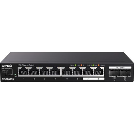 Commutateur réseau Tenda TEM2010X 2,5 G Ethernet (100/1 000/2 500) Bureau Noir (1/4)