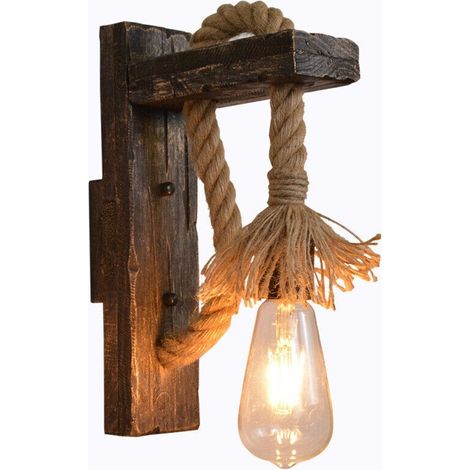Rustikale Wandleuchte im Retro-Stil aus Holzseil, E27