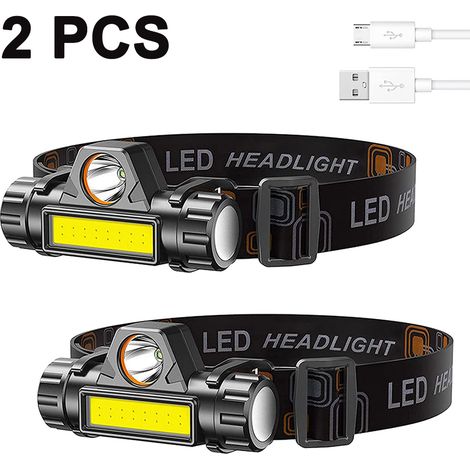 Lot de 2 lampes frontales rechargeables, lampes frontales LED ultra-lumineuses et légères, faisceau, angle et sangle réglables, étanches, idéales pour la course à pied, le camping et les activités de (1/4)