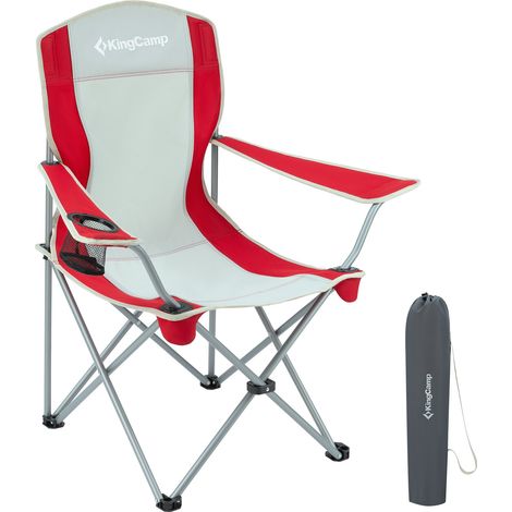 KingCamp Klapp-Campingstuhl mit Armlehnen – Rot und Grau (1/4)