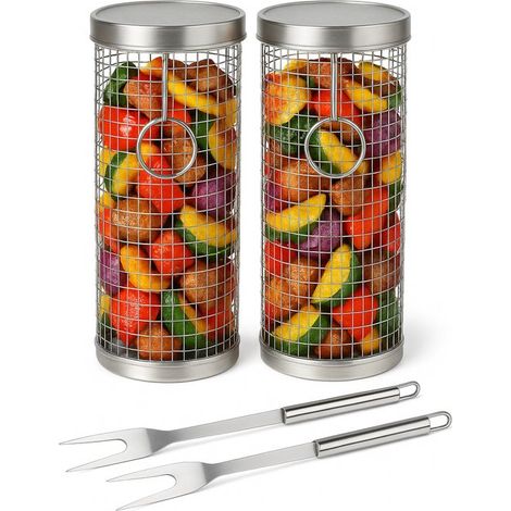 Set de 2 paniers à grillades BBQ – 30 cm – Crochet et fourchette – Accessoire barbecue (1/5)