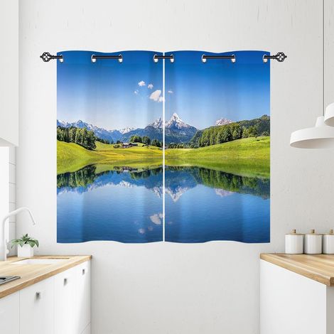 Rideau Occultant Nature Montagne Forêt Lac Paysage Rideau Thermique Isolant Tenture Opaque à Oeillets Draperies Intérieurs pour Maison Chambre Salon 2 Panneaux L 60 x H 90 cm - 60L X 90H cm (2 Panneau (1/5)