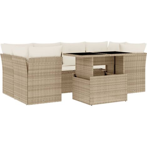 Set Divani da Giardino 7 pz con Cuscini Beige in Polyrattan vidaXL (1/5)