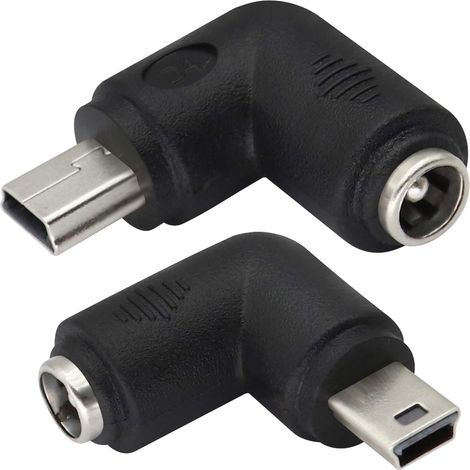 (2Pack-Mini)90 Degree USB Mini Right Angle DC Power Adapter Mini USB Male to DC 5.5x2.1mm Connector for Mini USB Barrel 5V Mini USB Charging Device Connector