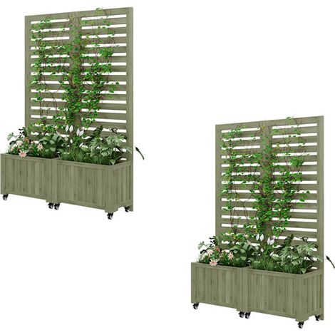 2er-Set Pflanzkübel, Outdoo Pflanzgefäß mit Spalier als Kletterhilfe, Blumenkasten Pflanzkasten, Geeignet für Garten, Hof und Terrasse, Mit Klapp- und Universalrädern