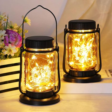 Solarleuchten für den Außenbereich, Burrs, 2er-Pack, Vintage-Glas-Solarleuchten für den Garten mit 30 LED-Lichterketten, wasserdichte Retro-Gartendekoration, Solar-Weihnachtsbeleuchtung für Außenberei