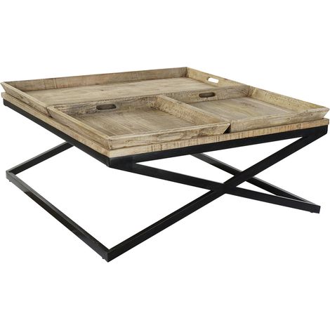 Table Café Bois Métal 120X120X55 Plateau Naturel (1/5)