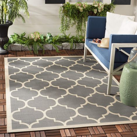 Tapis géométrique pour Intérieur et extérieur - Courtyard Collection, Tapis à poil court, Anthracite et beige, 79 X 152 cm (1/4)
