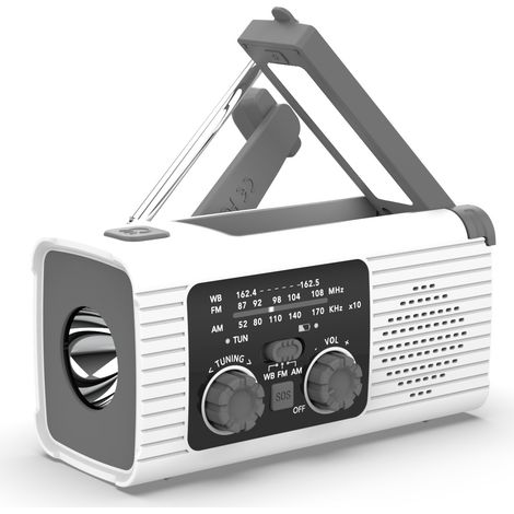 Torcia multifunzione a energia solare, radio di emergenza con funzione di ricarica, radio per la prevenzione dei disastri, bianca, 2000 mAh