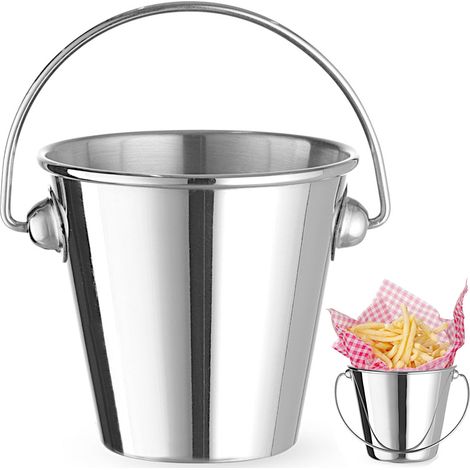 Kleiner Stahleimer mit Griff zum Servieren von Snacks, Durchmesser 75 x 66 mm