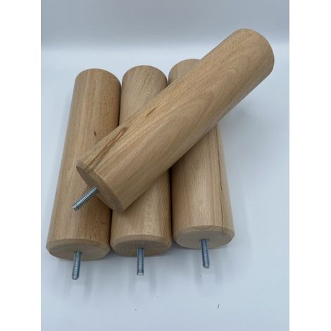 Bysommiflex – Jeu de 4 pieds en hêtre naturel – Hauteur 15 cm – Diamètre 5 cm – Compatible avec vis M8 – Fabrication française