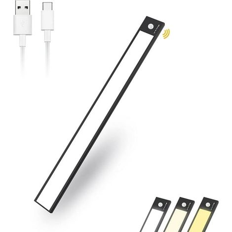 Lampe LED avec détecteur de mouvement, 30 cm, rechargeable et dimmable, éclairage sous meuble de cuisine sans fil, aimanté pour placard, bureau, escalier, garage (1/5)