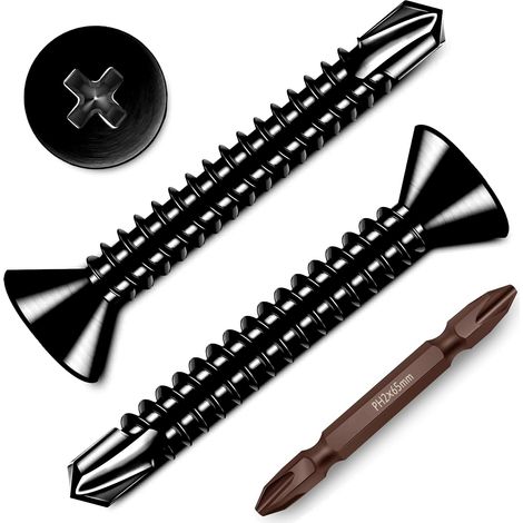 Lot de 50 vis auto-taraudeuses - 4,8 x 45 mm - En acier inoxydable - Noires - Vis à tôle auto-taraudeuses - Vis autoperceuses à tête fraisée avec foret (1/5)