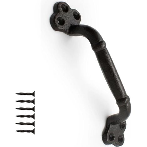 poignées de porte de grange noire 140 mm poignée de porte en fonte vis poignée de porte vintage pour porte de jardin abri garage placard salle de bain (1/5)