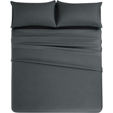 Ensemble de draps Queen 4 pièces, gris, en jersey de coton doux et respirant avec poches profondes, unisexe (1/5)