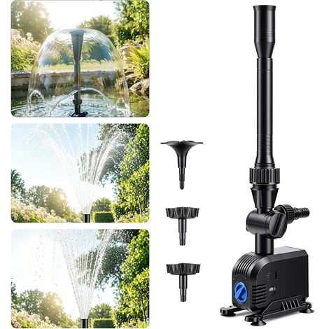 Pompa per fontana sommergibile da 1500 l/h e 25 W per laghetto, con filtro e ugelli, a basso consumo energetico, ideale per decorazioni acquatiche. (1/5)