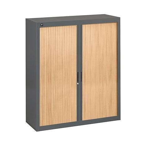 Armoire à rideaux anthracite démontable 136 x 120 cm - Portes hêtre - Maxiburo