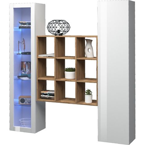 Credenza Firmino, Kommode mit 14 Fächern, 30x40x180h cm Weiß