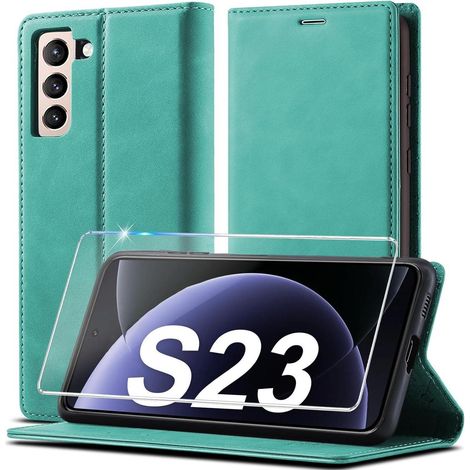 Coque portefeuille cuir pour Samsung Galaxy S23 5G, avec béquille et porte-cartes, vert (1/5)