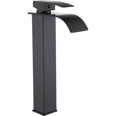 Elegante Badezimmerarmatur mit Wasserfall-Effekt, Einhebelmischer aus hochwertigem Messing, Warm-/Kaltwassermischer, inklusive 2 flexibler Schläuche, kompaktes Design.