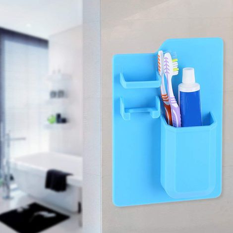 Organisateur de Toilette Silicone avec Support Adhésif - Porte-Savon, Brosse à Dents et Rasoir - Support Antidérapant Autocollant Multifonctionnel (1/5)