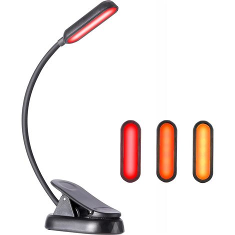 Lampe de livre à pince 8 LED, ambre et rouge, USB-C, 30 h, lecture de nuit, anti-lumière bleue (1/5)