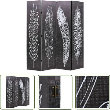 The Living Store Cloison de séparation pliable 160 x 170 cm Plumes Noir et blanc - Cloison De Séparation - Écran De Séparation - Paravent - Divan D'intérieur - Décoration Murale (1/5)
