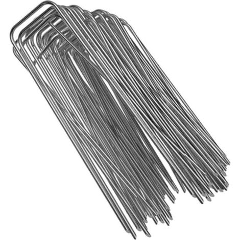 Garden Staples - U Shaped Steel - 2.5 mm Thickness - 4 x 20 cm - For Securing Landscaping Fabric and Garden Nets - 50 Pieces (1/5)