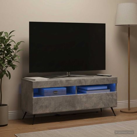 Meuble TV LED Gris béton Bois d'ingénierie (1/5)