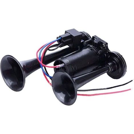 Klaxon double 600 dB, super puissant, avec compresseur, pour voitures, motos, camions, trains et bateaux 12 V (noir) (1/3)