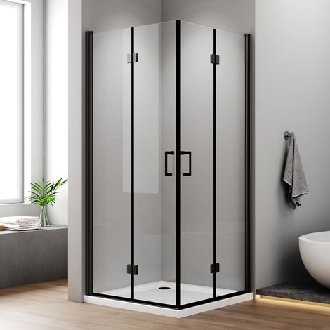 Eckeinstieg Duschkabine 120x70 cm Schwarz Falttür 180° Duschabtrennung Drehfalttür Dusche 6mm Nano Beschichtung ESG Glas Faltbare Duschwand Höhe 195cm (1/5)