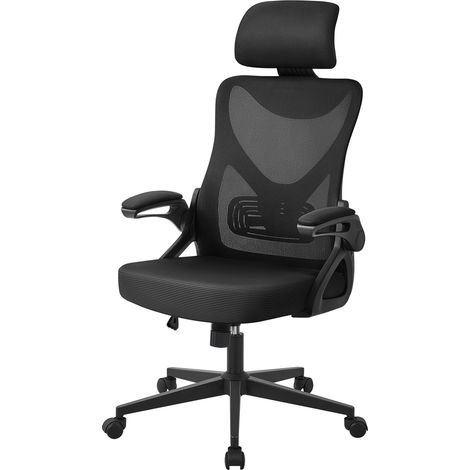 Homevive Silla de Oficina Ergonómica de Malla con Soporte Lumbar Silla de Escritorio Móvil con Reposabrazos Altura Ajustable Reposacabezas Negro