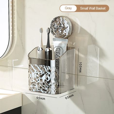 (Noir 1-M) Étagère de salle de bain murale avec panier de rangement à ventouse non perforé, motif glacier, pour produits de rangement à domicile (1/5)