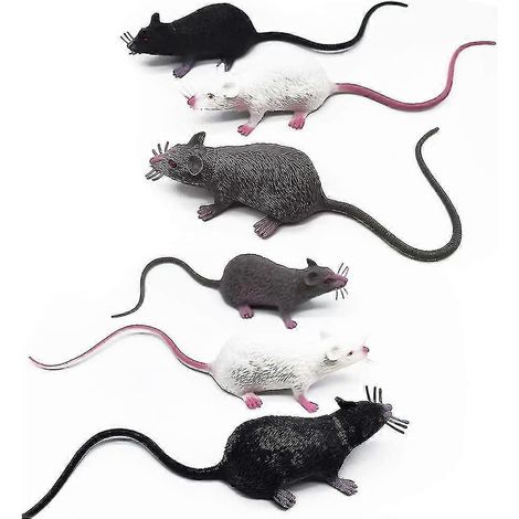 Juego de 6 juguetes de ratas realistas, modelo de rata falsa de plástico, ratón de simulación para entretenimiento, accesorios para bromas terribles, decoración divertida para fiestas de Halloween (1/3)