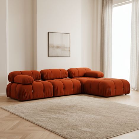 Modulares XXL-Ecksofa mit Ottomane, orangeroter Stoff Bubble