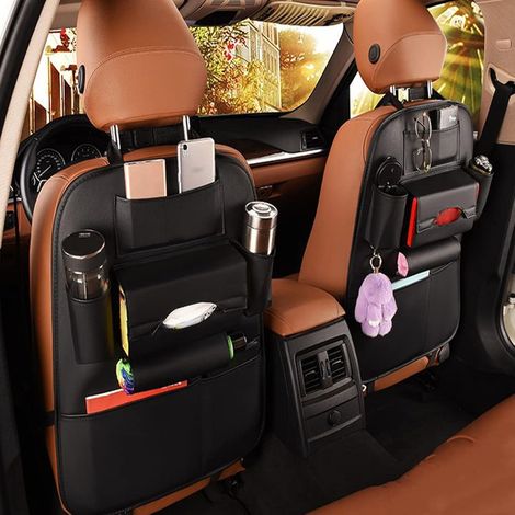 2er-Set Premium-Autositz-Rückenlehnen-Organizer aus PU-Leder, Reiseaccessoires, Trittschutz für die Rückbank – Schwarz (1/5)