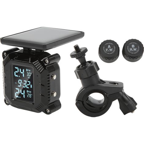 Kabelloser Motorradreifen-Druck- und Temperatursensor, solarbetrieben, LCD-Bildschirm, wasserdicht (IP67), Echtzeit-Reifendruckanzeige (1/5)