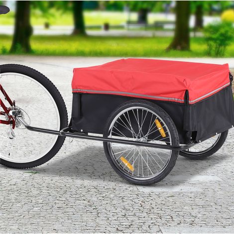 Remorque cargo vélo 140x88x60 cm en acier et Oxford noir et rouge, pliable, gain de place – MEUBLIV (1/5)