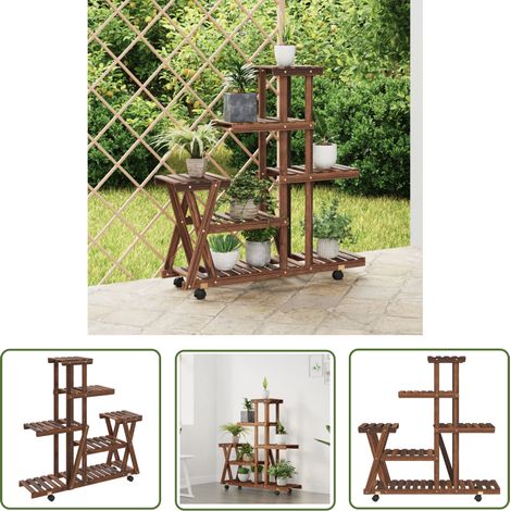 The Living Store Blumenständer mit Rollen 95x25x101 cm Massivholz Tanne - Holzpflanzenständer - Massivholzkiste - Blumenträger - Gartenmöbel - Terrassenmöbeln (1/5)