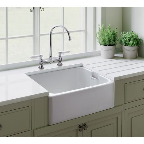 Rangemaster Farmhouse Belfast Kitchen Sink Single Bowl Ceramic White FREE Wastew (1/6)