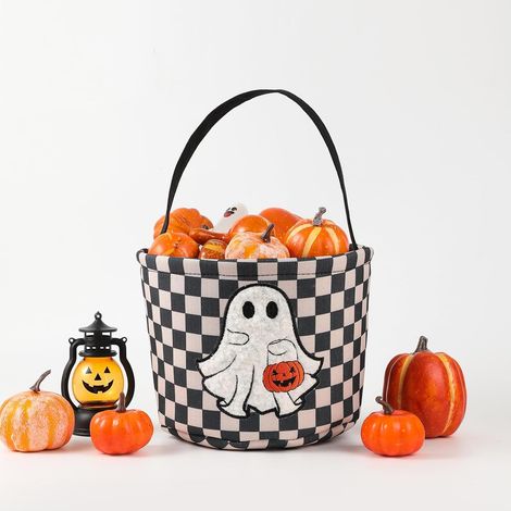 CCYKXA Halloween-Eimer, Süßigkeitenkorb für Mädchen, Halloween-Eimer, Geschenkkorb, Kürbis aus Canvas, Gruselkörbe, Schwarz (1/5)
