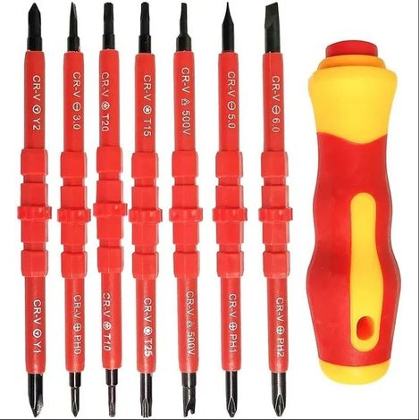 Tournevis isolé 7 pièces multifonctionnel 14 en 1, kit réparation électricien alliage interchangeable