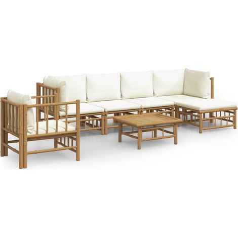 Maison Exclusive - Set Salotto da Giardino 7pz con Cuscini Bianco Crema in Bambù
