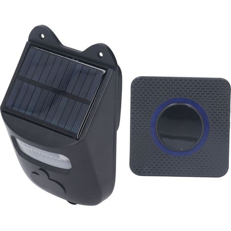 Sonnette solaire infrarouge sans fil avec détecteur de mouvement et alarme pour fermes, campings, maisons et jardins (110-240 V, prise européenne). (1/5)