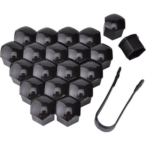 KLVGTIFS PU - 20 cache-écrous noirs pour personnalisation automobile, cache-moyeux, cache-pneus en plastique de 19 mm + outil de démontage (1/3)