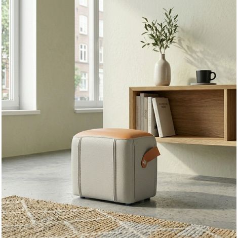 Pouf repose-pieds rembourré en similicuir PU, avec poignée, gris et orange, DESVIAE (1/5)